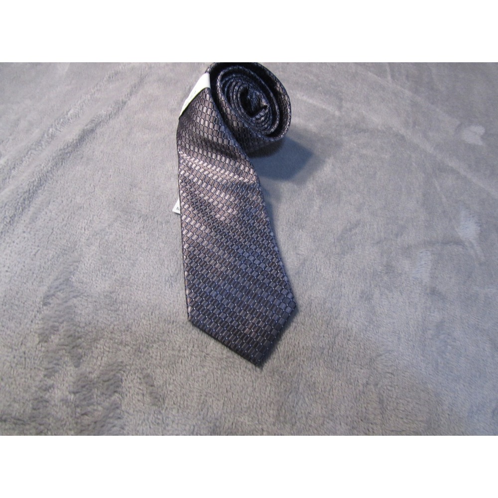 Perry Ellis Portfolio Mens Geometric Grid Necktie Gunmetal Grey Black Textured